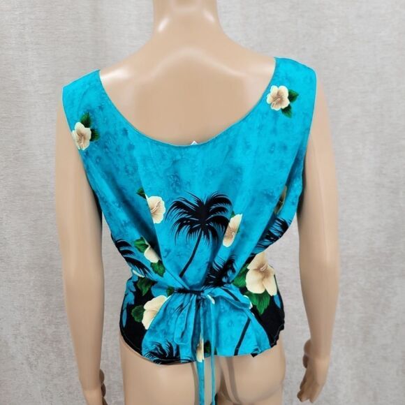 Thai Two Vintage Wrap Skirt and Tank Set Blue Tropical Hawaiian Women's - Picture 6 of 16